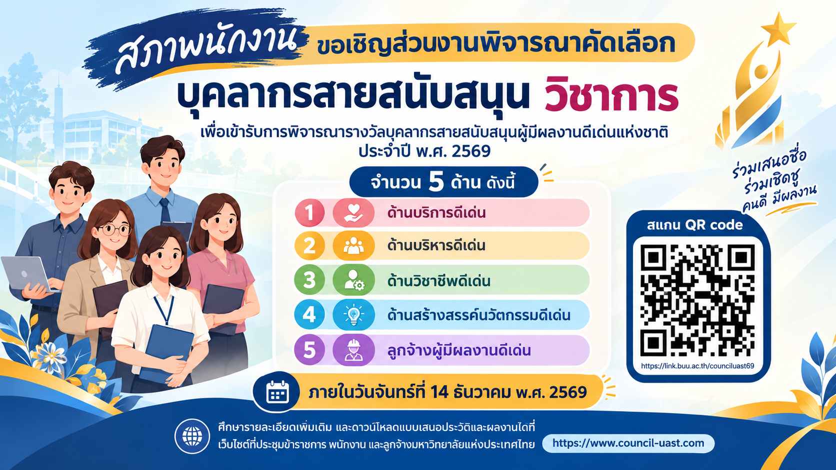 ขอเชิญส่วนงานพิจารณาคัดเลือกบุคลากรสายสนับสนุนวิชาการเพื่อเข้ารับการพิจารณารางวัลบุคลากรสายสนับสนุนผู้มีผลงานดีเด่นแห่งชาติ ปขมท. ประจำปี พ.ศ. 2569